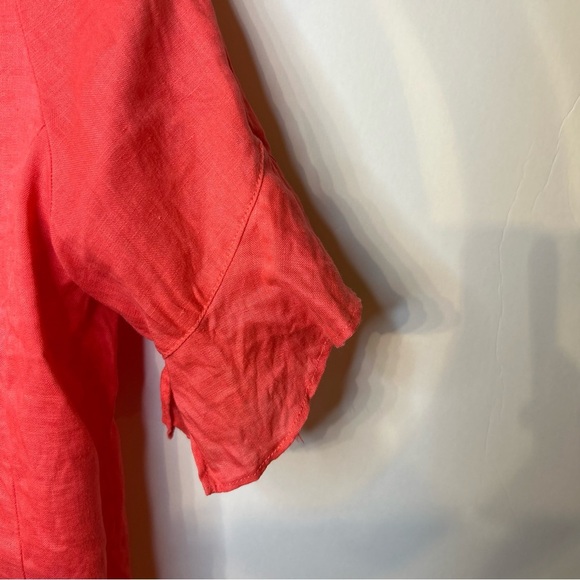 Neiman Marcus Coral Pink Linen Ruffle Sleeve Top, Size Medium - Picture 3 of 8
